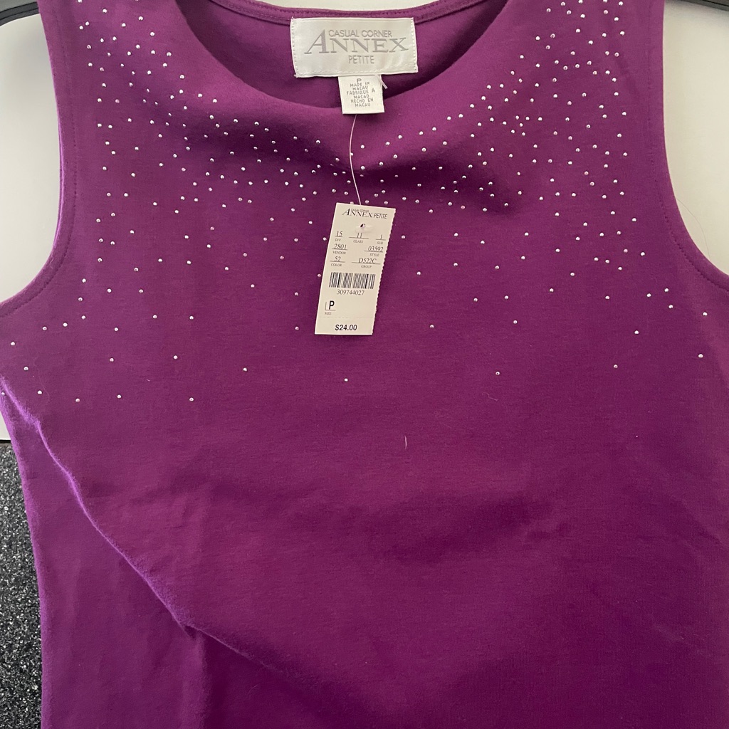 Sleeveless Scoop Neck Plum Blouse With Gems From Casual Corner Petites! Ntw